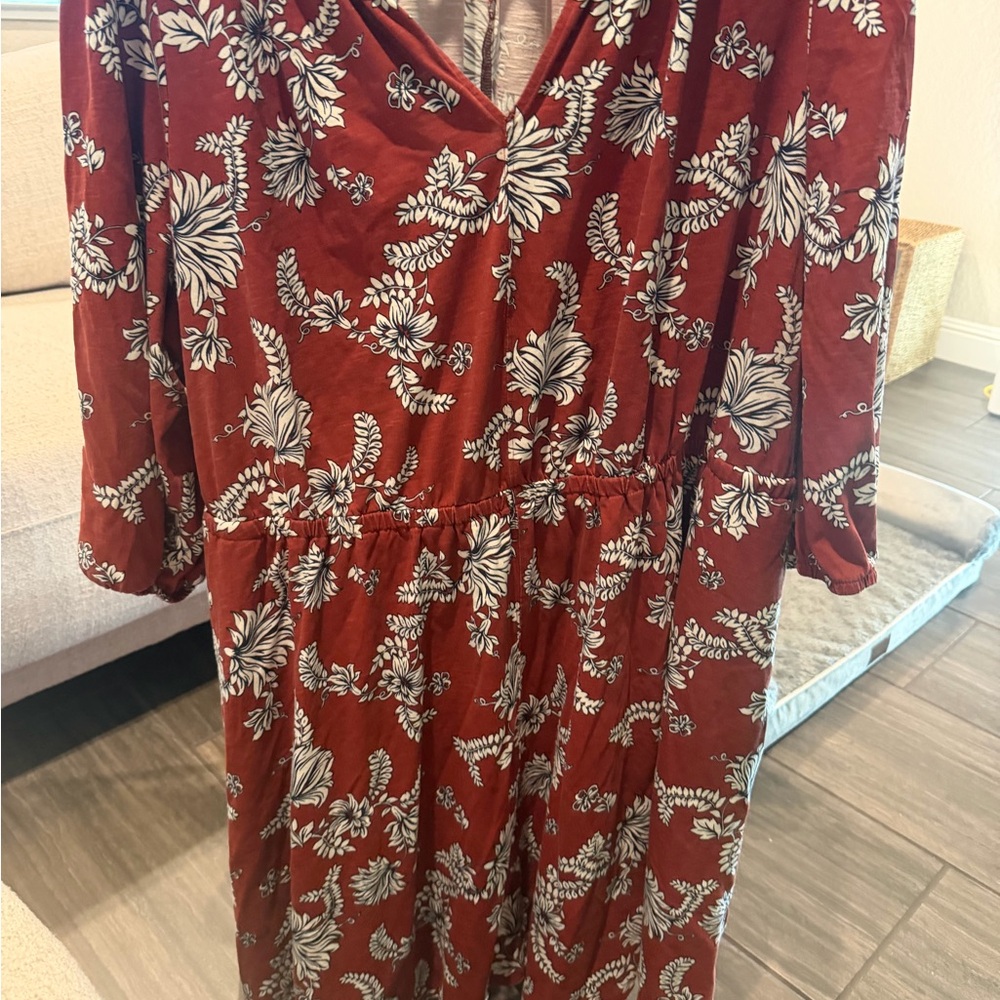 Lane Bryant Rust Floral V-Neck Midi Dress